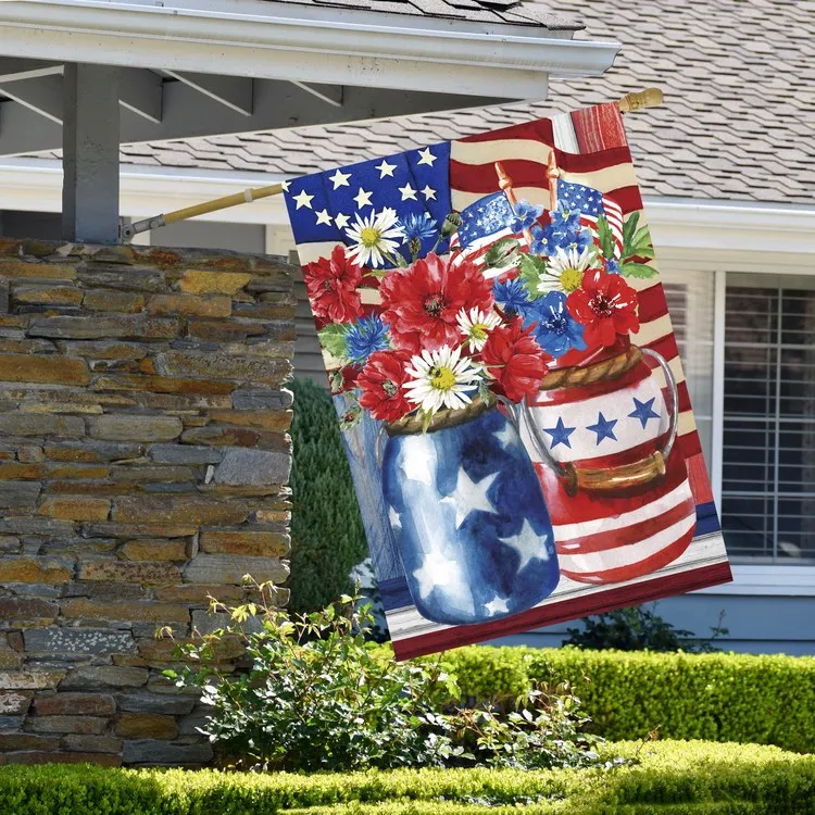 Patriotic Americana Floral Bouquet 28" x 40" Outdoor House Flag