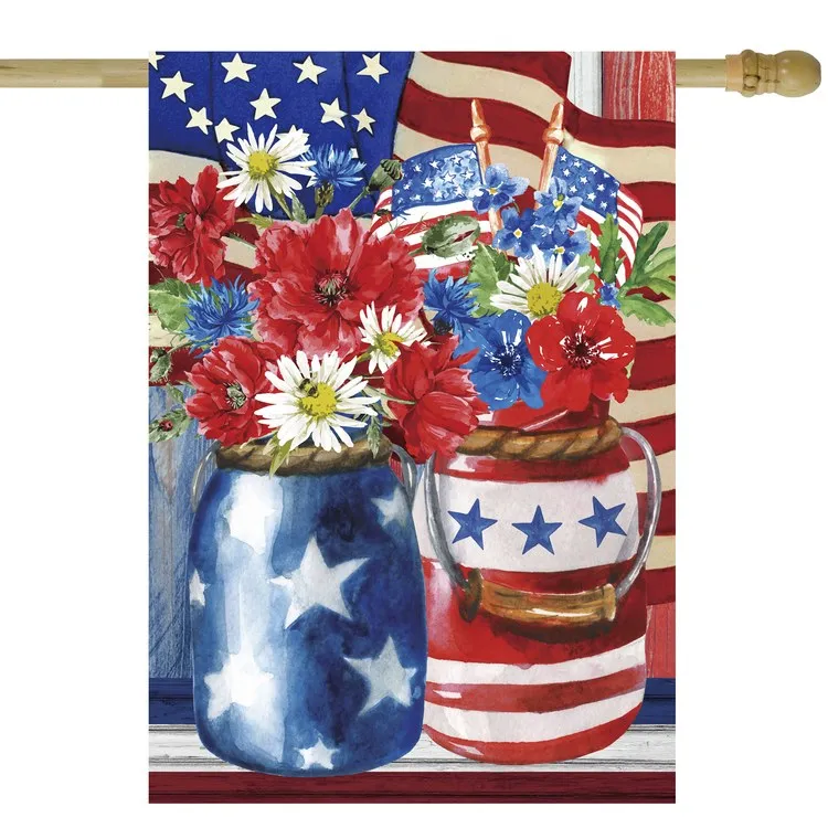 Patriotic Americana Floral Bouquet 28" x 40" Outdoor House Flag