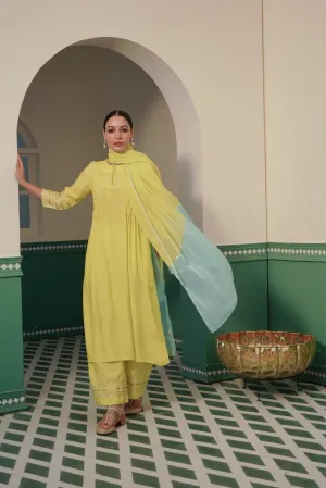 Pearl Neon Modal Kurta with pearls embroidery with Wide Leg gota work Pants for women