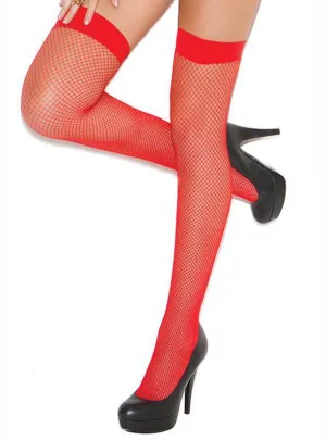 Plain Top Red Plus Size Fishnet Thigh High Stockings