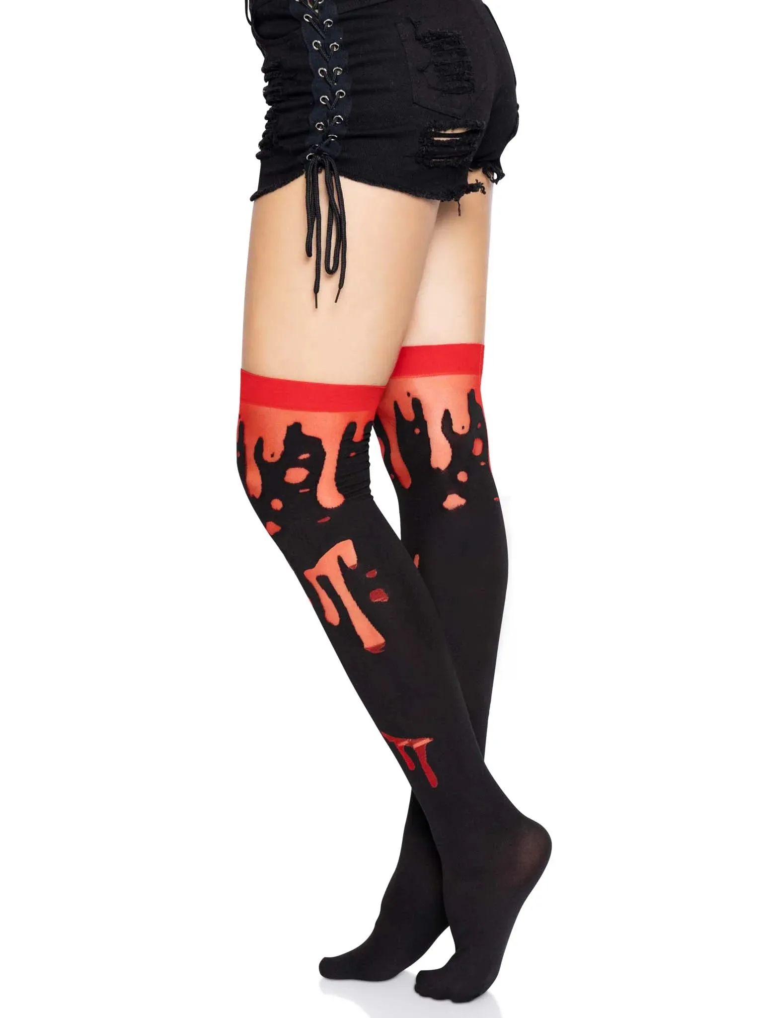 Red Splatter Thigh High Stockings