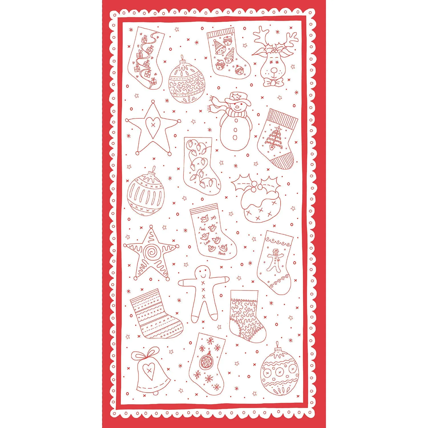 Redwork Christmas - Bunting Cream Panel