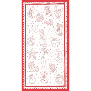 Redwork Christmas - Bunting Cream Panel