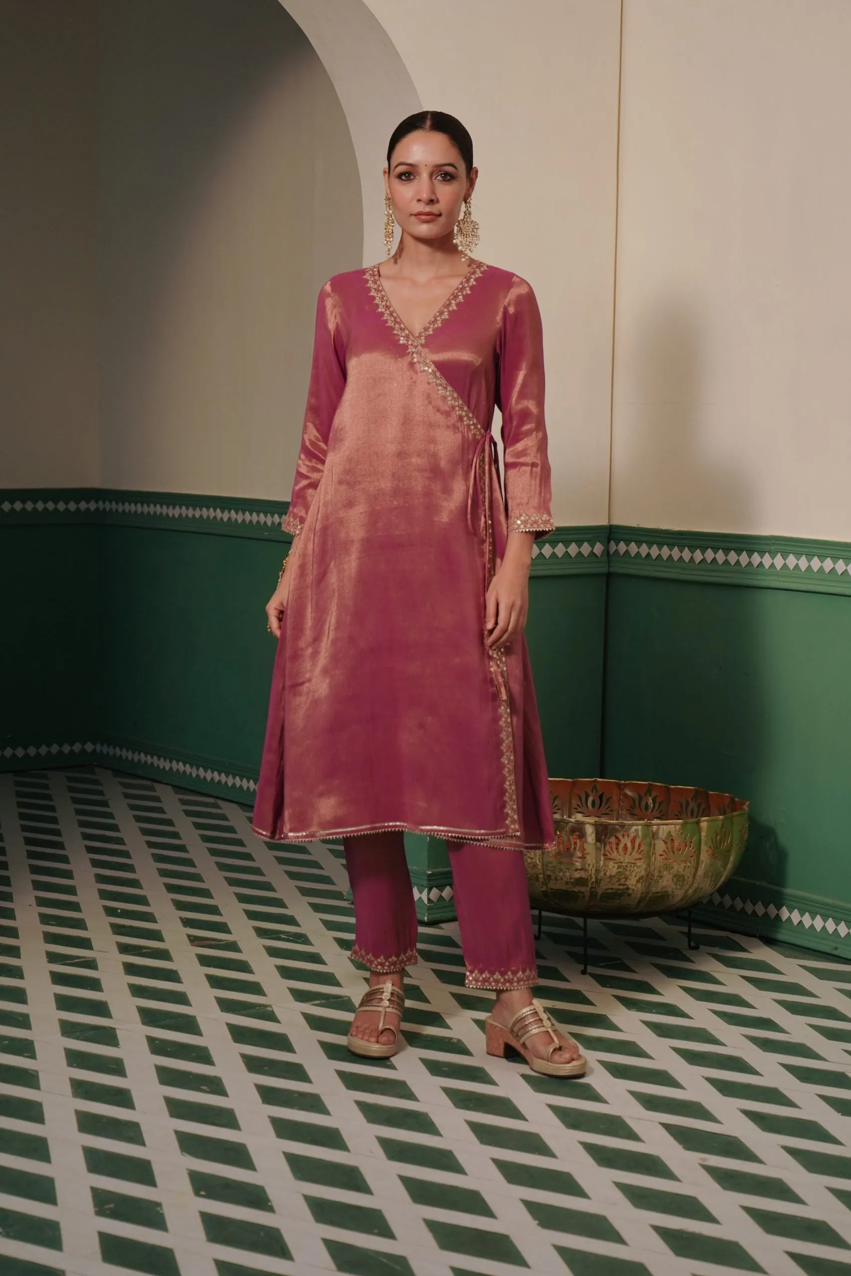 Regal Purple TIssue Angrakha with dori embroidery and sequins work for women