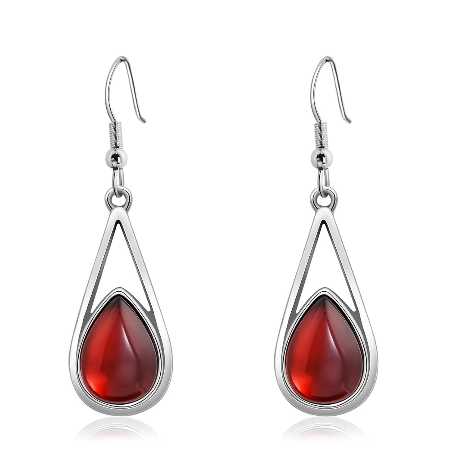 Ruby Gemstone Drop Dangle Earrings Red Teardrop Earrings with Silver Hook Crystal Earrings Birthstone Earrings for Women Trendy