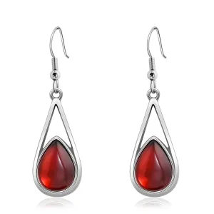 Ruby Gemstone Drop Dangle Earrings Red Teardrop Earrings with Silver Hook Crystal Earrings Birthstone Earrings for Women Trendy