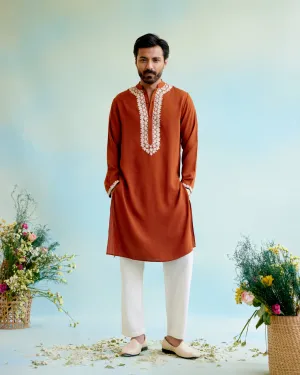 Rustic Flora Linen Georgette 
 Dori Kurta with Pure Cotton Narrow Pants
