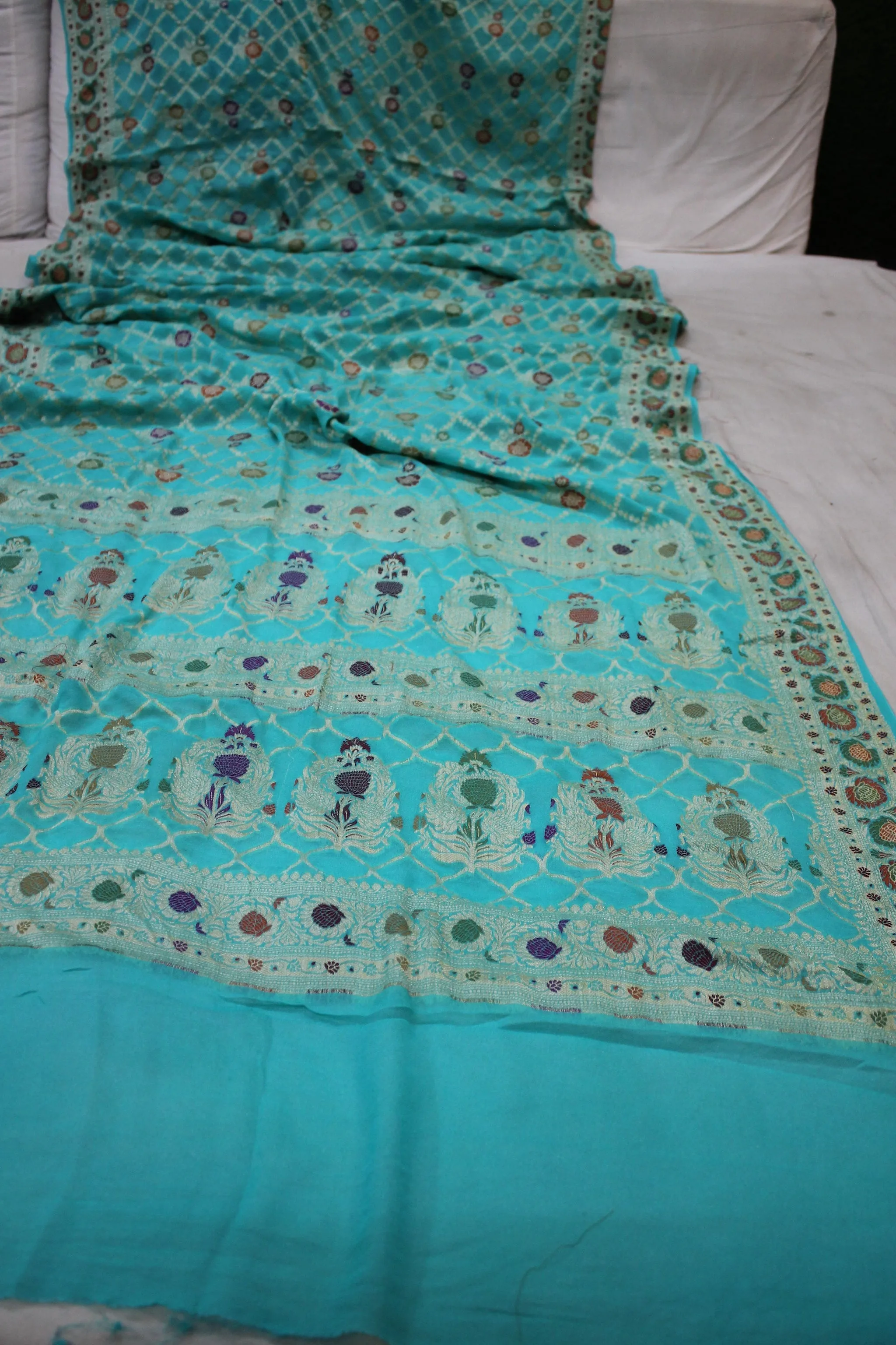 Serenity in Blue: Natural Blue Ghatchola Tilfi Pure Khaddi Georgette Banarasi Sari