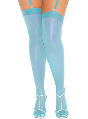 Sheer Womens Plus Size Turquoise Thigh High Stockings