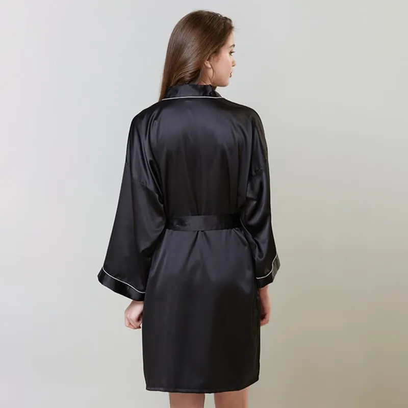 Short 100% Silk Robes With Trim Women Silk Nightwear