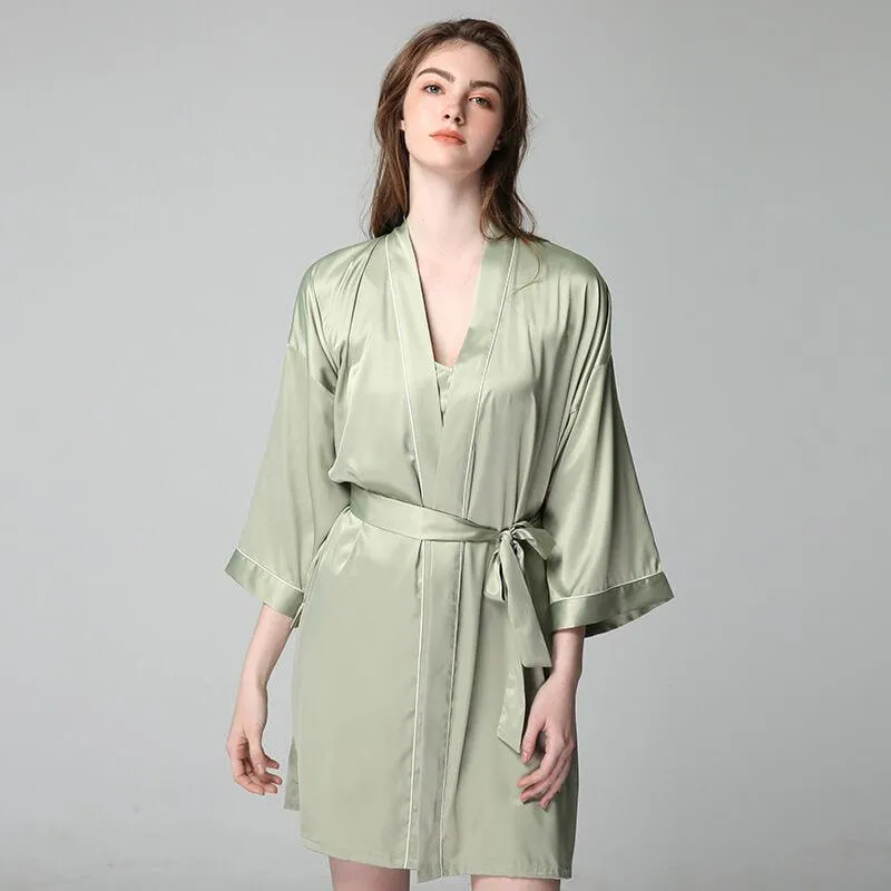 Short 100% Silk Robes With Trim Women Silk Nightwear