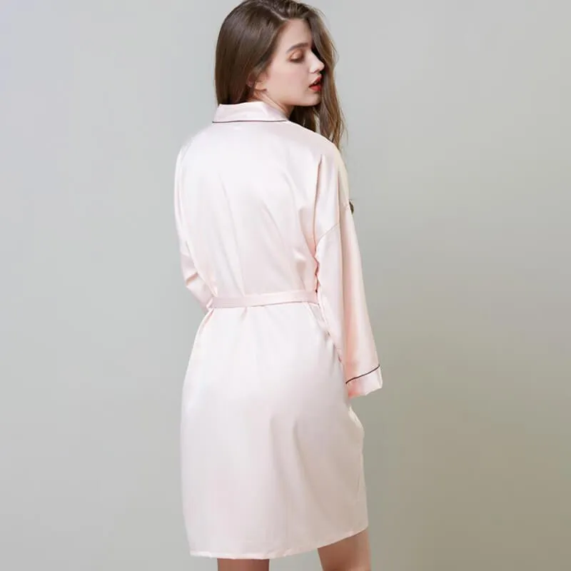 Short 100% Silk Robes With Trim Women Silk Nightwear