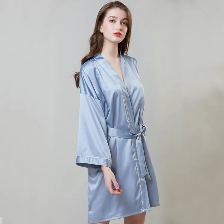 Short 100% Silk Robes With Trim Women Silk Nightwear