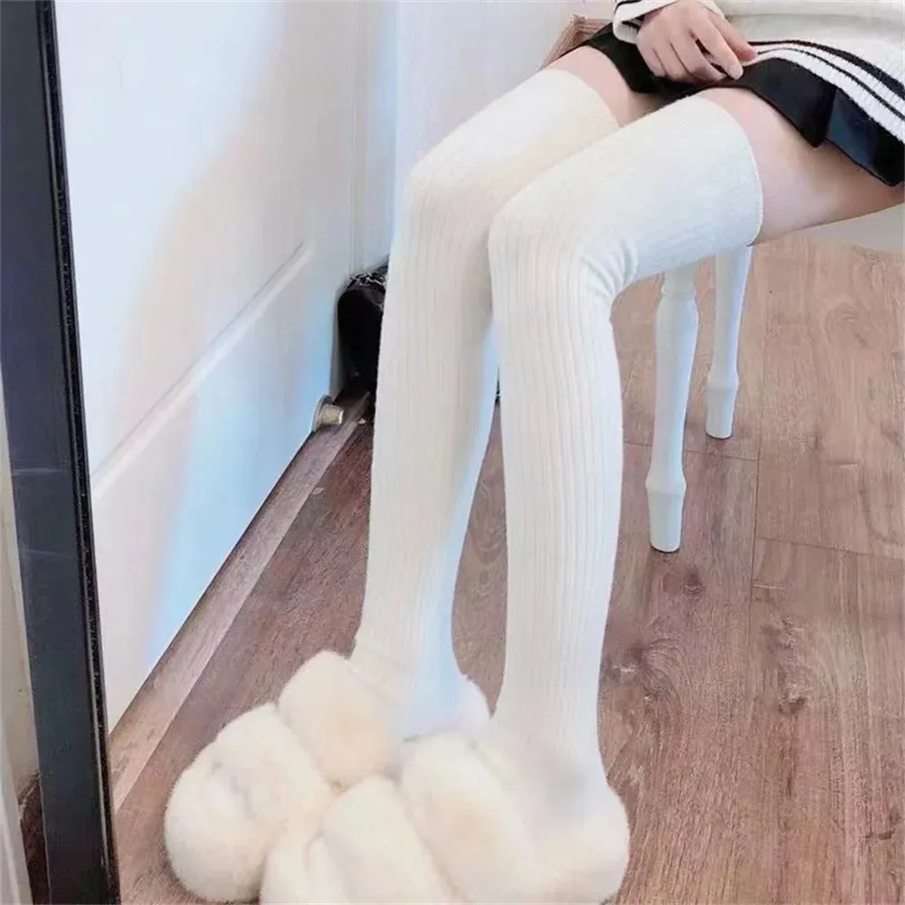 Sohiwoo JK Thigh High Stockings Long Socks Women Autumn Winter Warm Thick Fashion Casual Leg Warmer Solid Color Over The Knee  Leggings