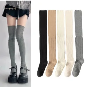 Sohiwoo JK Thigh High Stockings Long Socks Women Autumn Winter Warm Thick Fashion Casual Leg Warmer Solid Color Over The Knee  Leggings