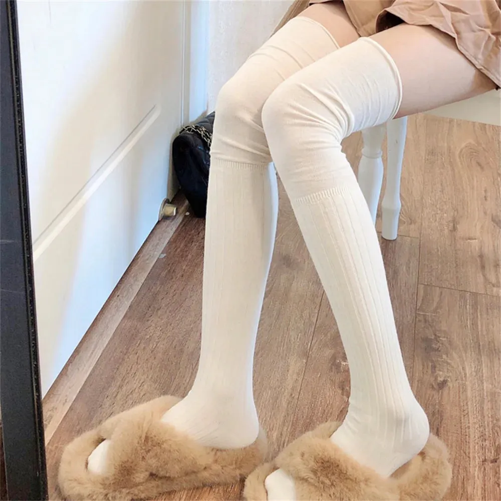 Sohiwoo JK Thigh High Stockings Long Socks Women Autumn Winter Warm Thick Fashion Casual Leg Warmer Solid Color Over The Knee  Leggings