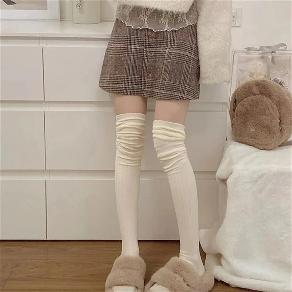 Sohiwoo JK Thigh High Stockings Long Socks Women Autumn Winter Warm Thick Fashion Casual Leg Warmer Solid Color Over The Knee  Leggings