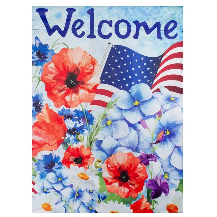 Welcome Patriotic Americana 12.5" x 18" Outdoor Floral Garden Flag