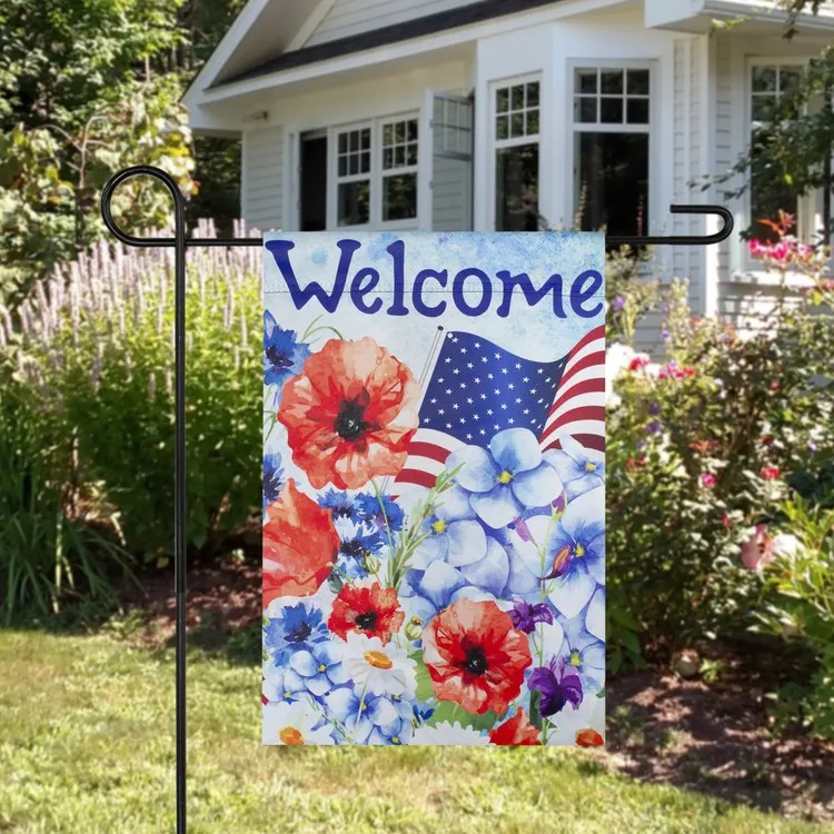 Welcome Patriotic Americana 12.5" x 18" Outdoor Floral Garden Flag