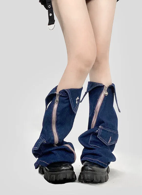 Zipper denim leg warmers