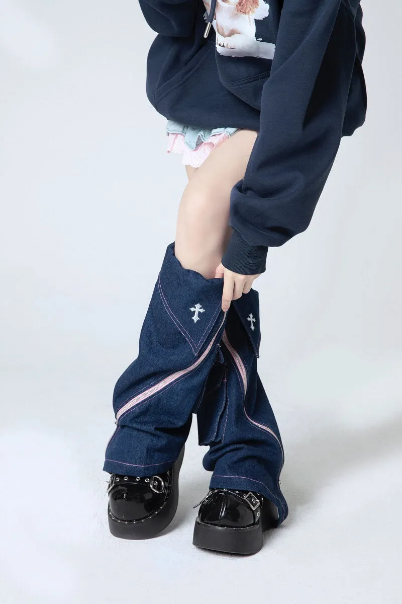 Zipper denim leg warmers