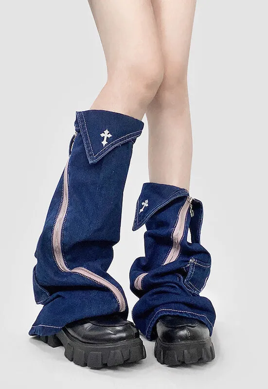 Zipper denim leg warmers
