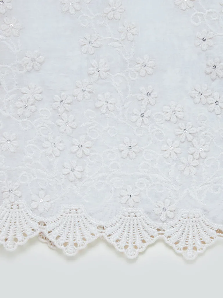 Zuba Off-White Silk Blend Embroidered Cotton Blend Stole